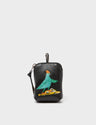 Florence Pouch Charm - Black Leather Keychain Pigeonista Embroidery - Front