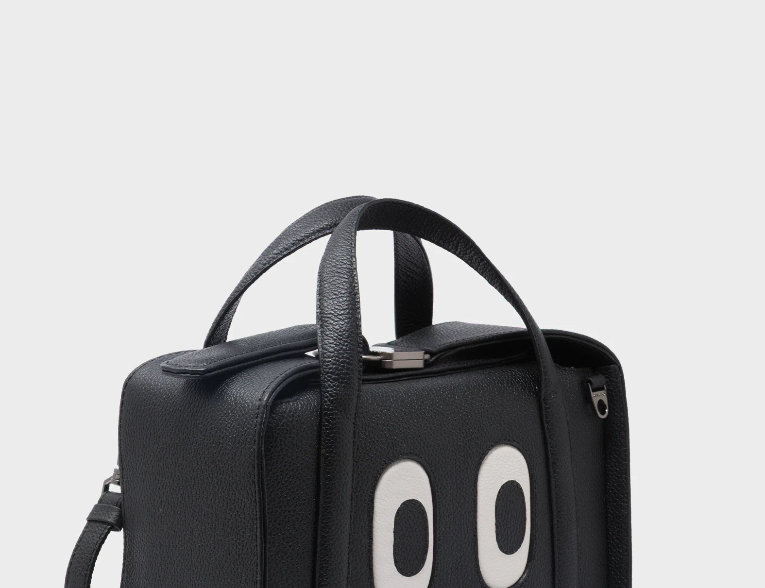 Benji Medium Crossbody Black Leather Bag - Look Up 👀 - Main View