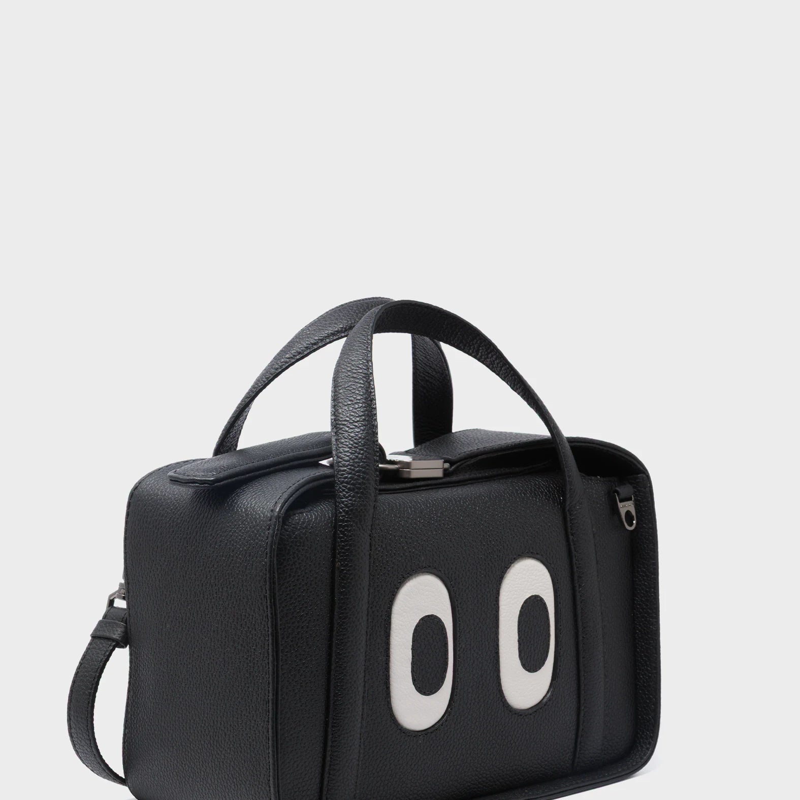 Benji Medium Crossbody Black Leather Bag - Look Up 👀 - Main View