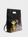 Convertible Crossbody Bag - Black Leather New york skyline tiger and snake Print
