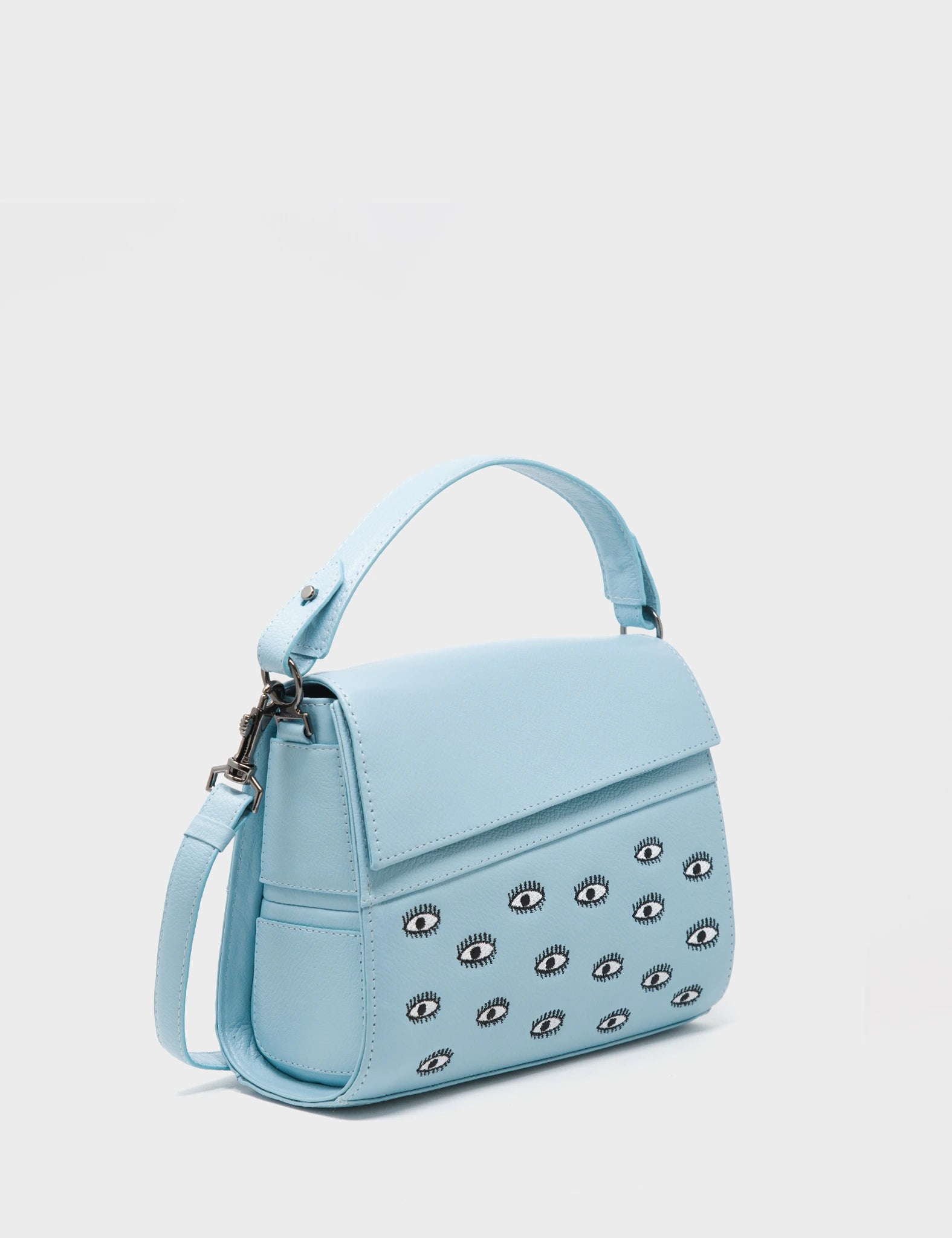 Bag Mini Crossbody Handbag Stratosphere Blue Leather - All Over Eyes Embroidery