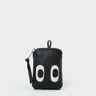 Florence Pouch Charm - Black Leather Keychain Funny Eyes Engraved - Front View