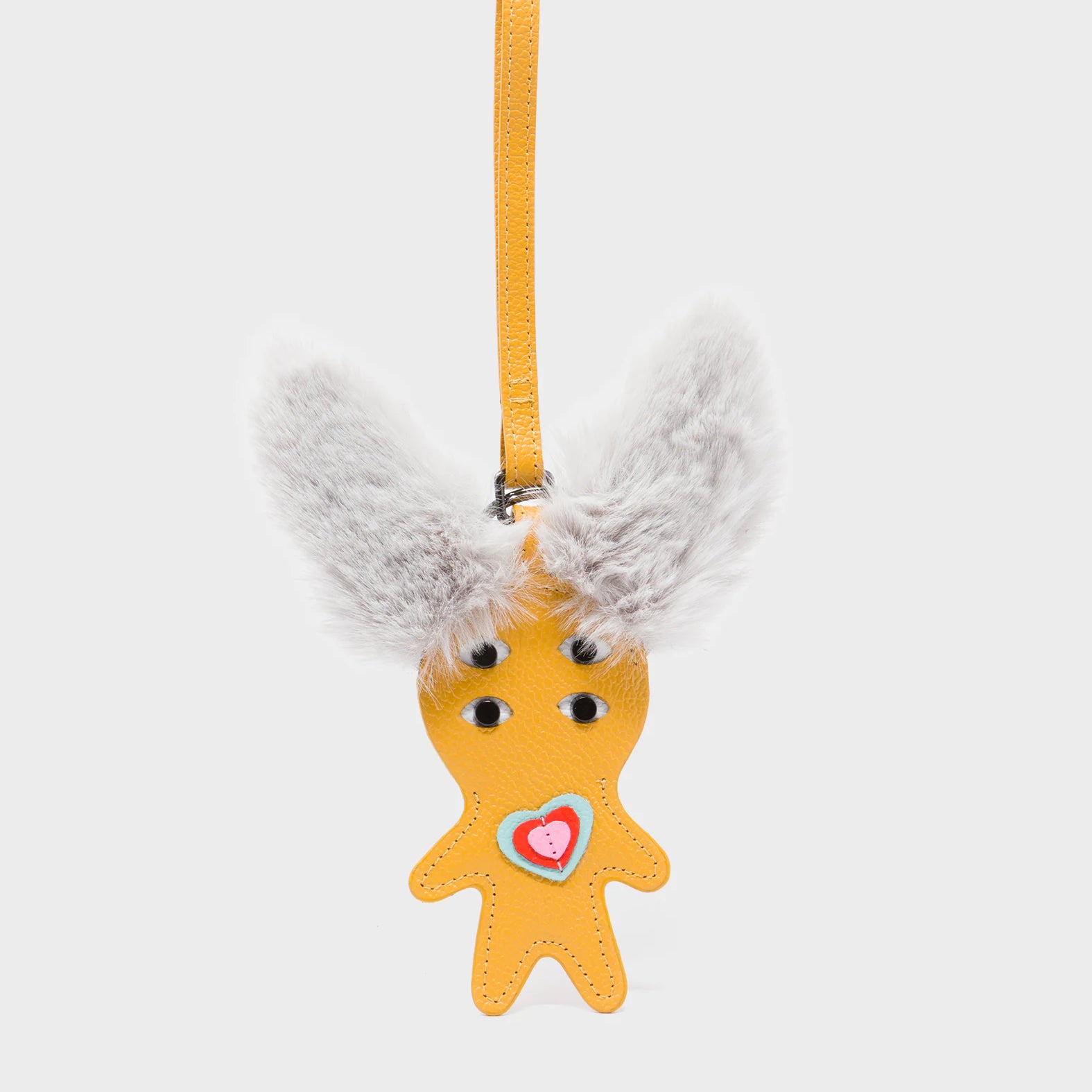 Fluffy Fella Charm - Marigold Leather Bag Charm - Front