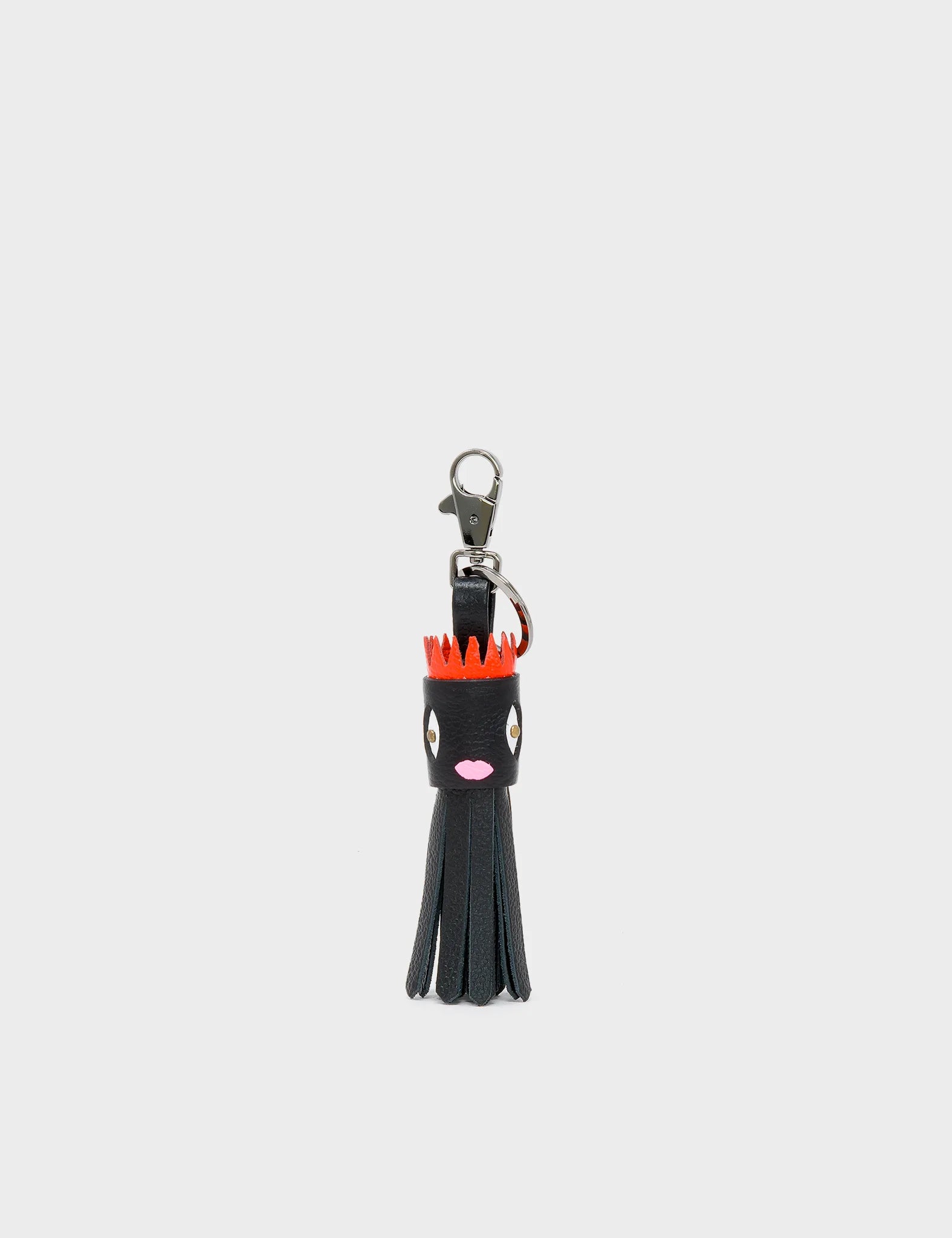 Black and Red Leather Tassel Keychain - Squid Charm 