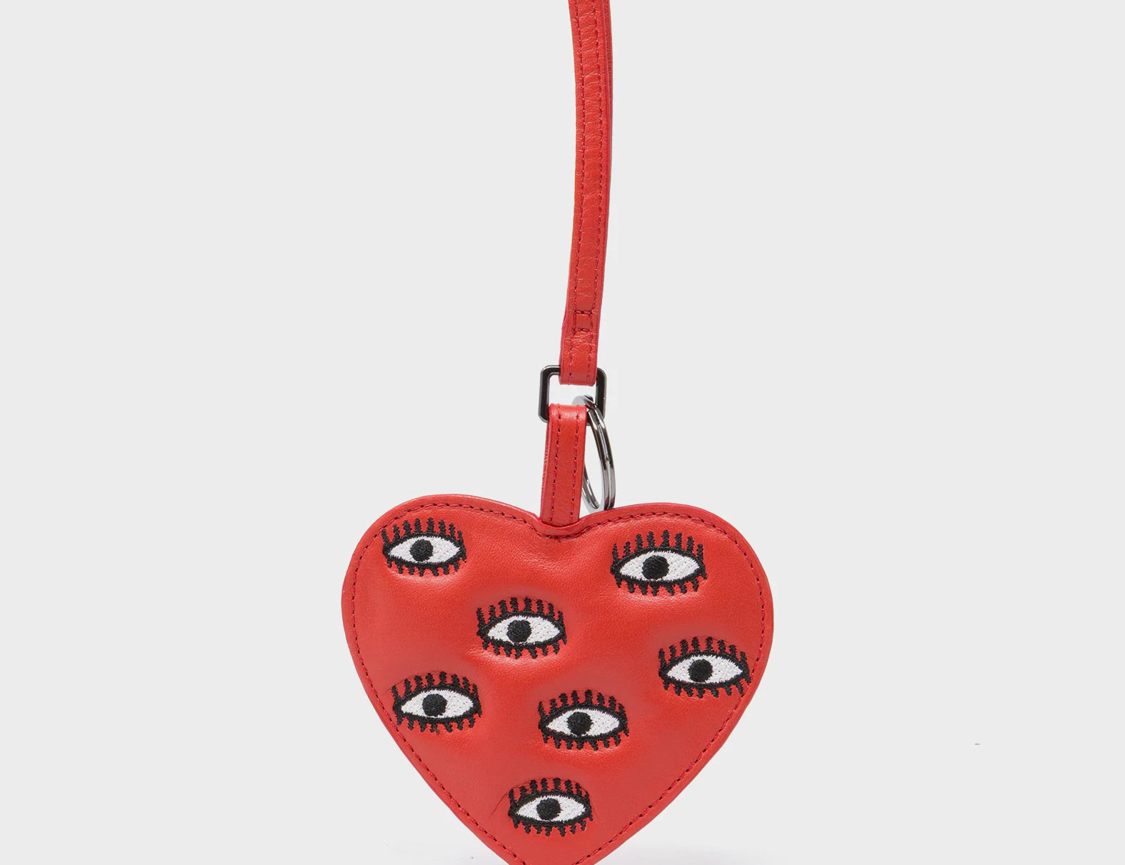 Happy Heart Charm - Poppy Red Leather Bag Charm - Front