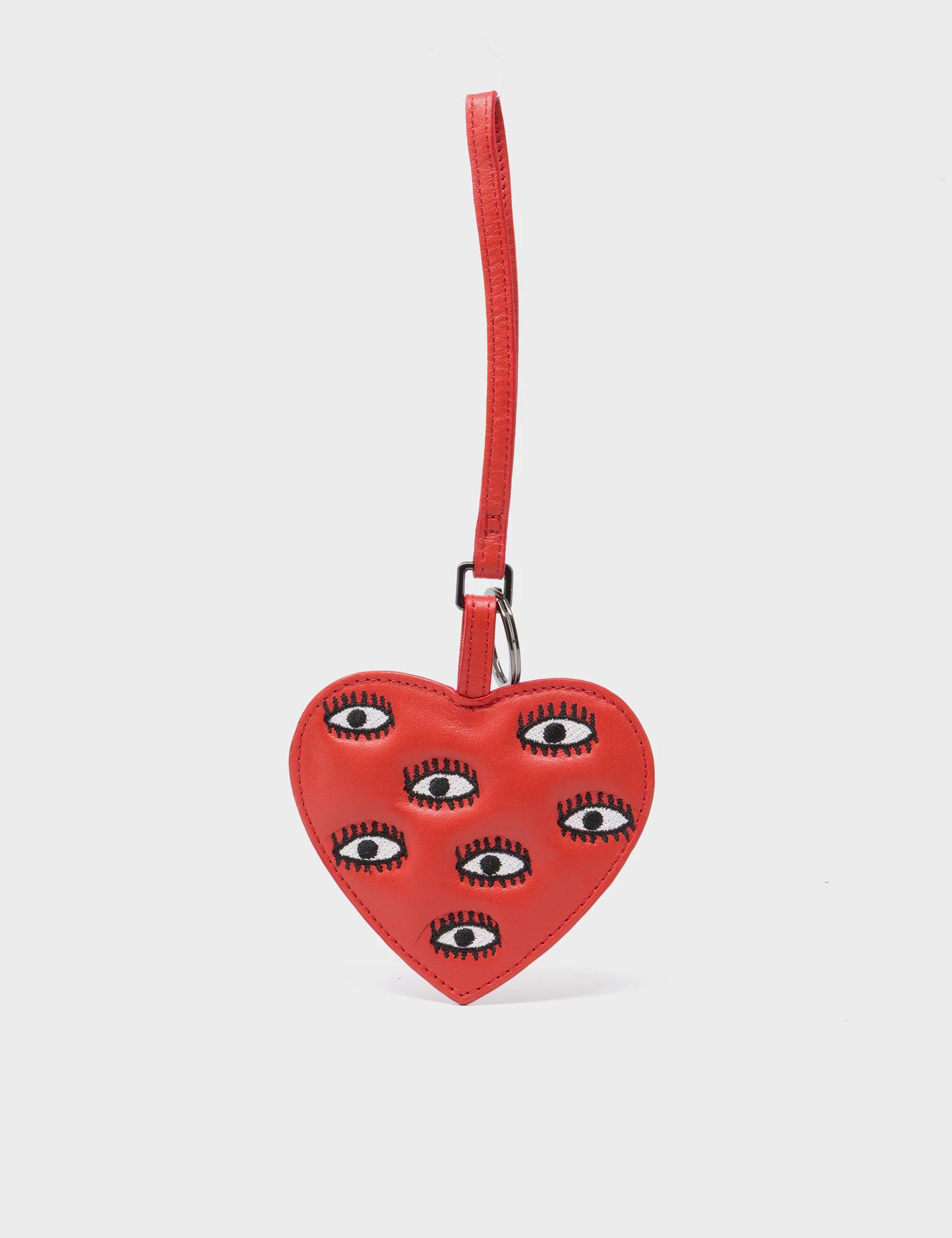 Happy Heart Charm - Poppy Red Leather Bag Charm - Front