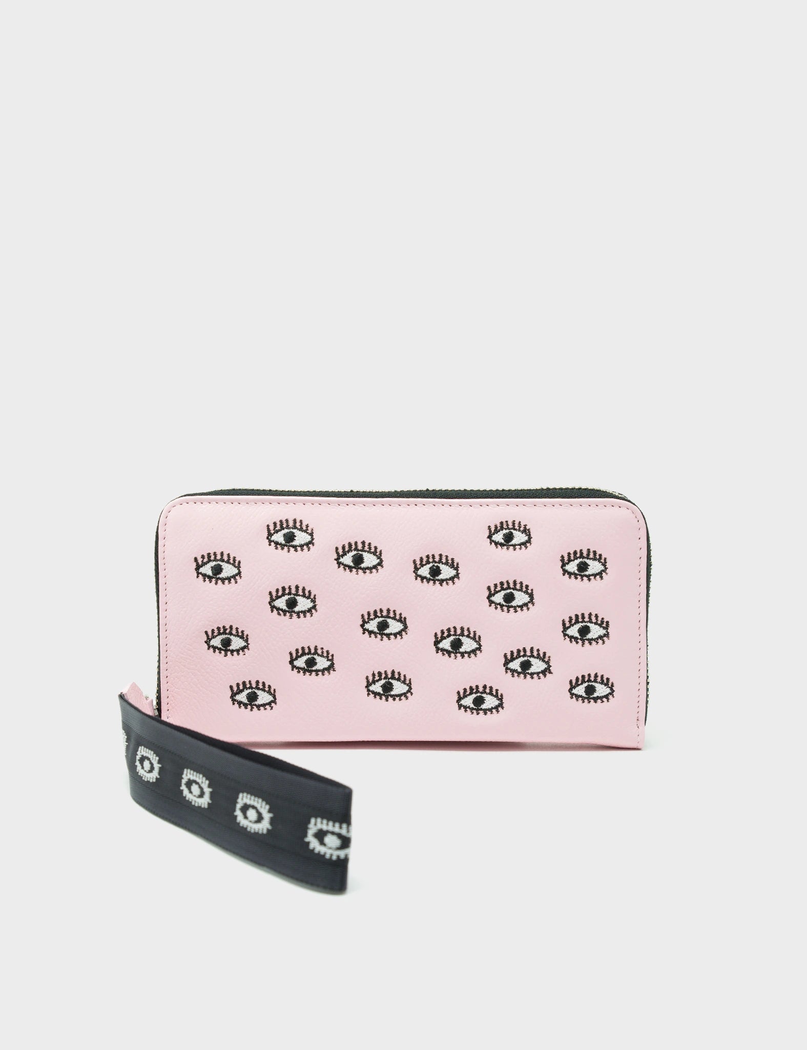 Parfait Pink Leather Wallet - Eyes Embroidery