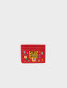 Filium Jester Red Leather Cardholder - Happy Tiger Embroidery - Front