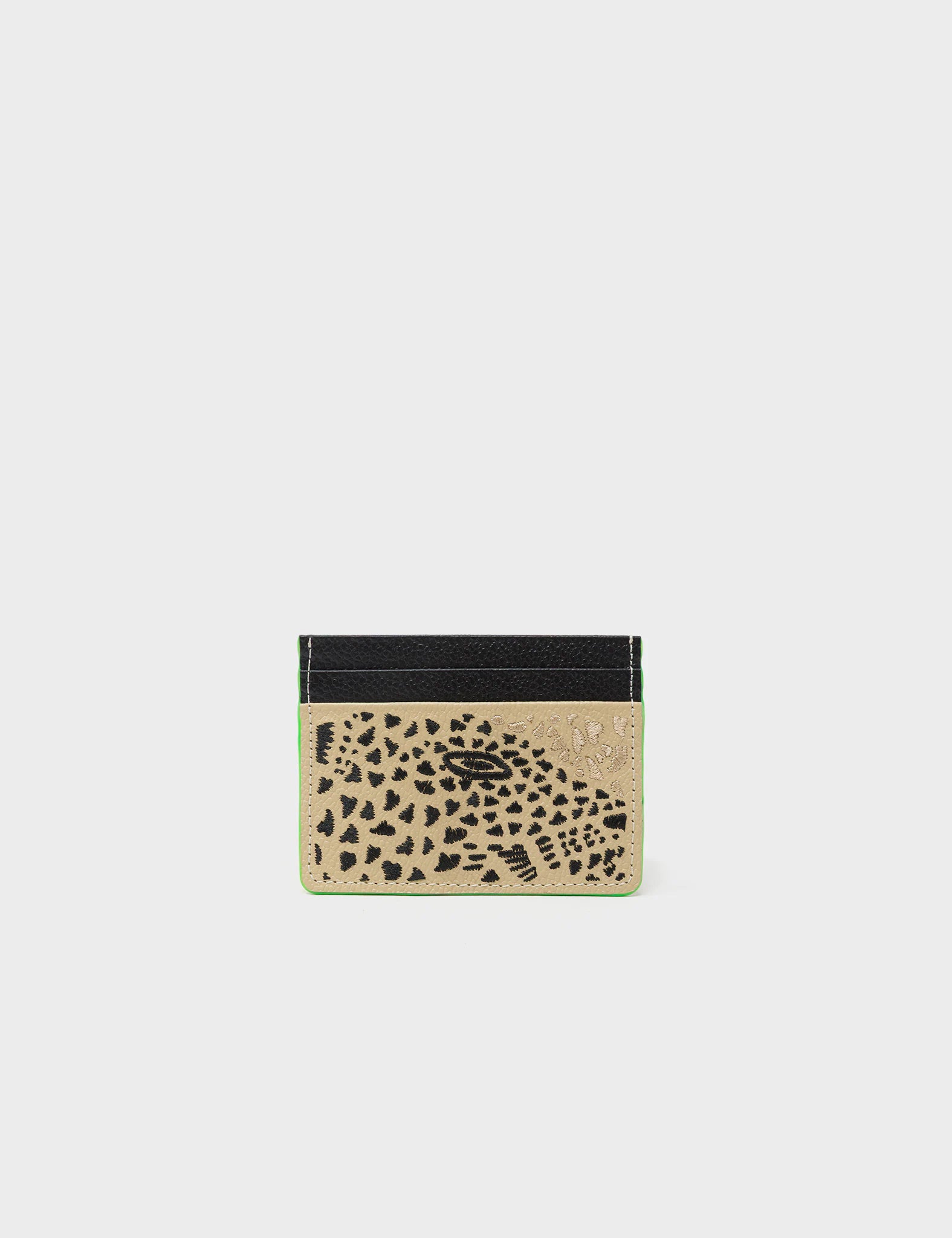 Filium Taos Taupe Leather Cardholder - Retro Tiger Embroidery - Front