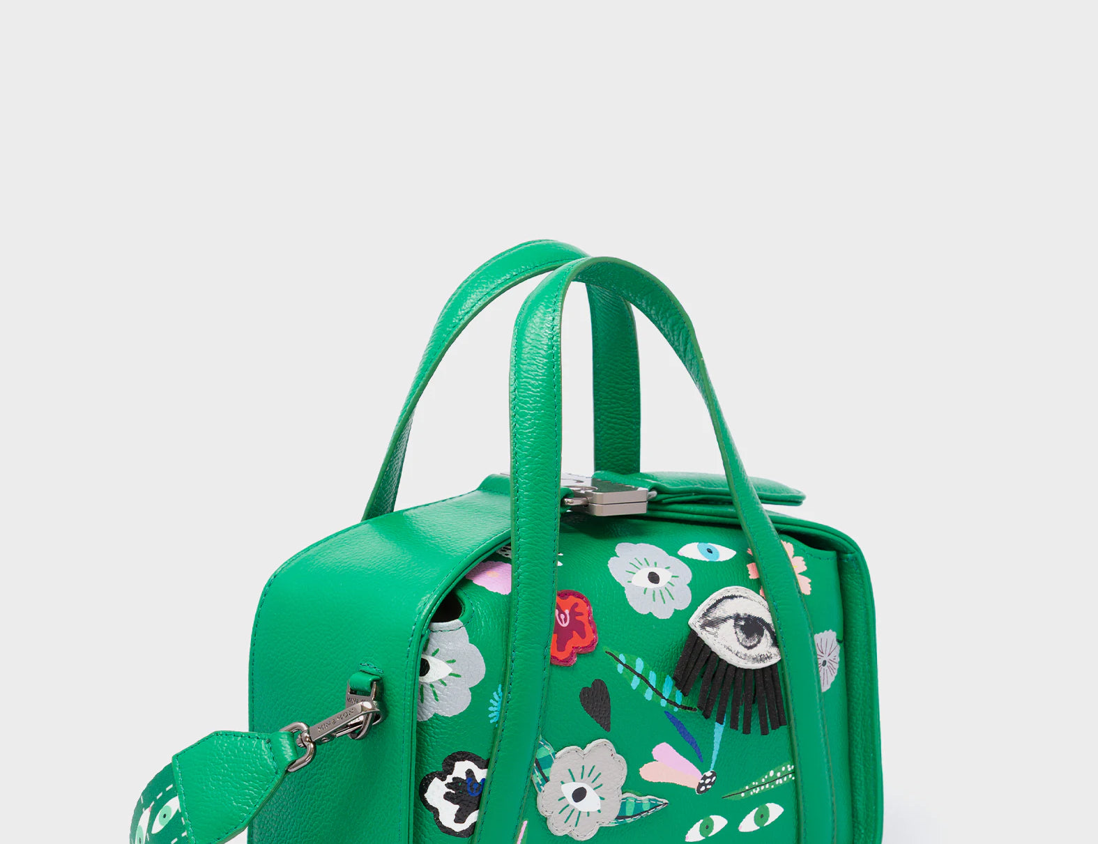 Benji Mini Crossbody Irish Green Leather Bag -  Floralia Embroidery - Main View