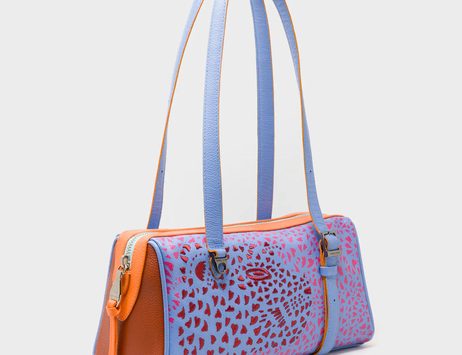 Esther Vista Blue Satchel Mini Bag - Retro Tiger Embroidery - Main View