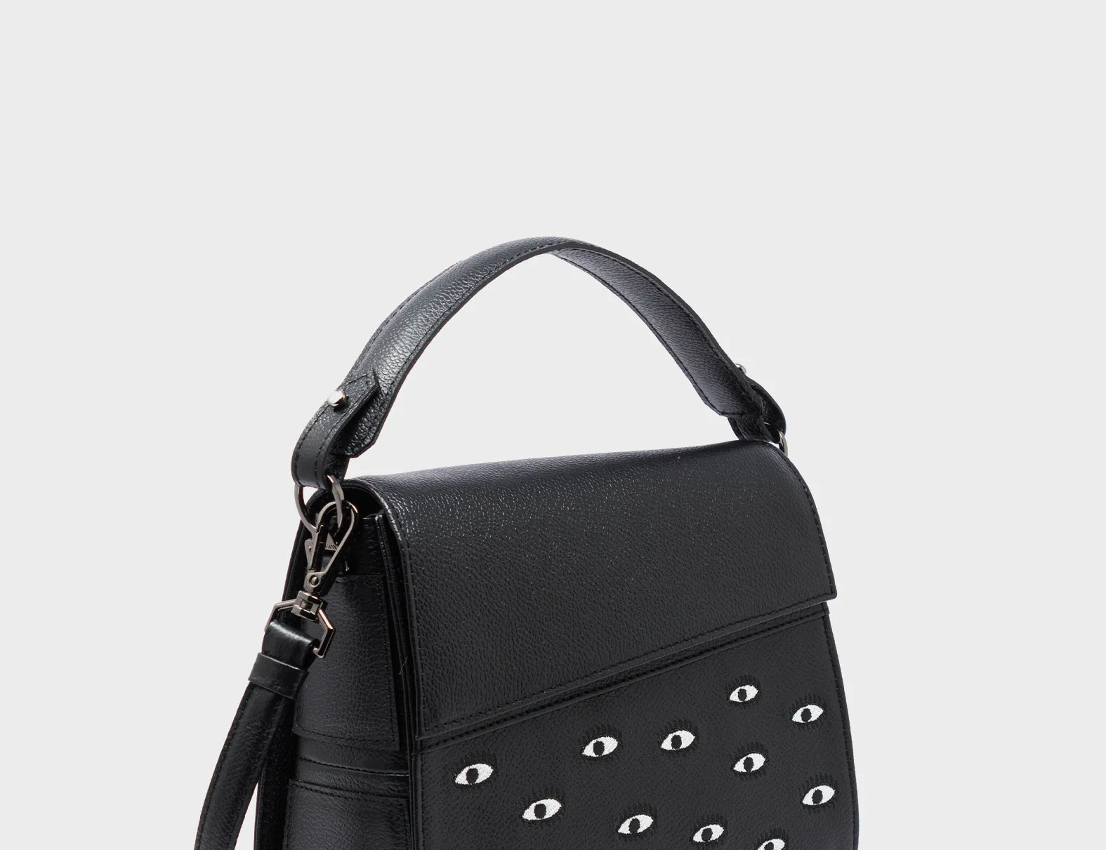Anastasio Mini Crossbody Handbag Black Leather - All Over Eyes Embroidery - Main View