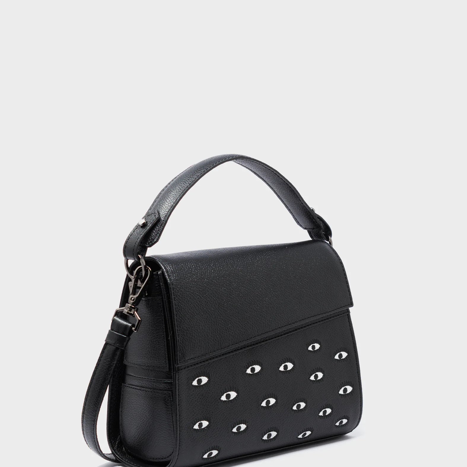 Anastasio Mini Crossbody Handbag Black Leather - All Over Eyes Embroidery - Main View