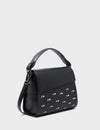 Anastasio Mini Crossbody Handbag Black Leather - All Over Eyes Embroidery