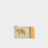 Fausto Gravel Beige Leather Zip-around Cardholder - Retro Tiger Design - Front