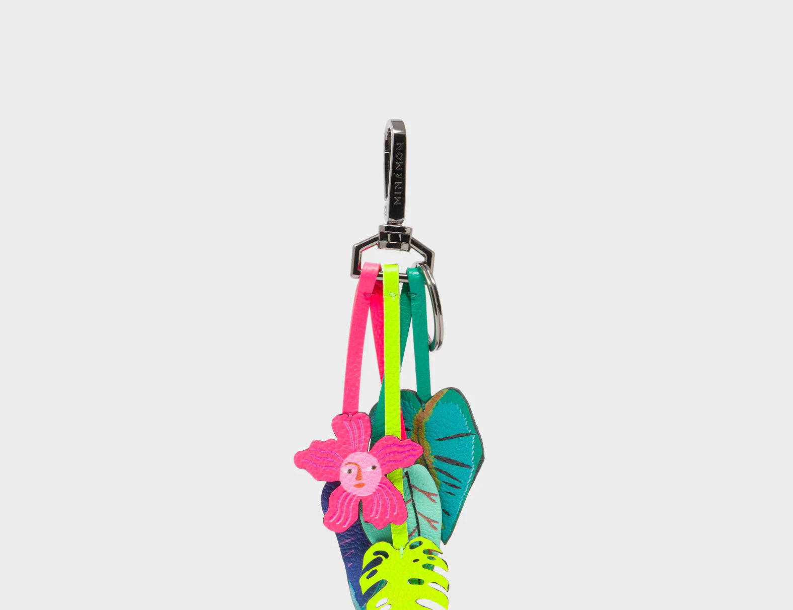 Botanical Scent Charm - Green and Pink Leather Keychain - Front