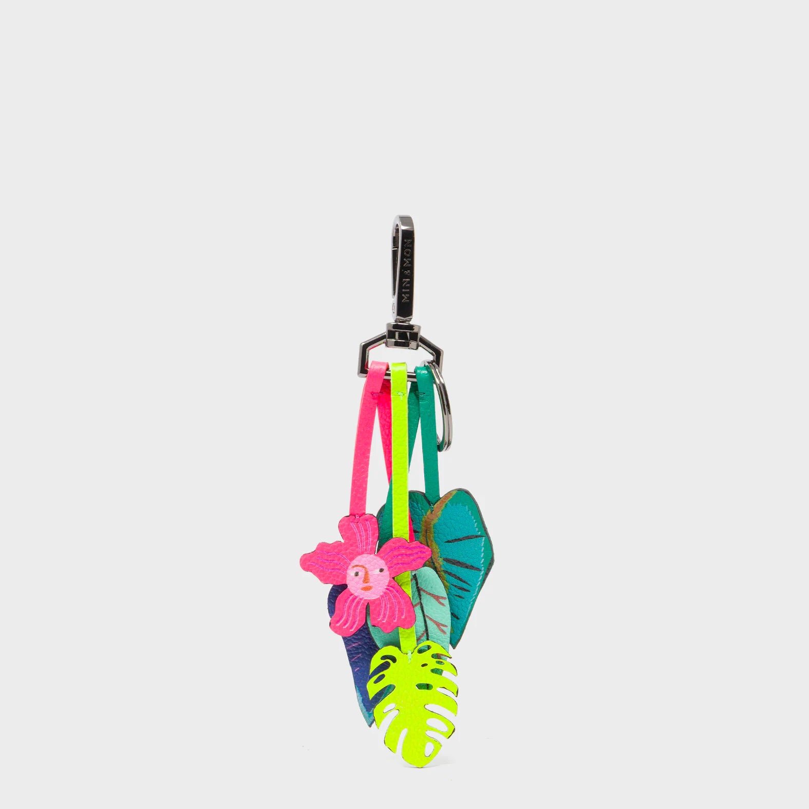 Botanical Scent Charm - Green and Pink Leather Keychain - Front