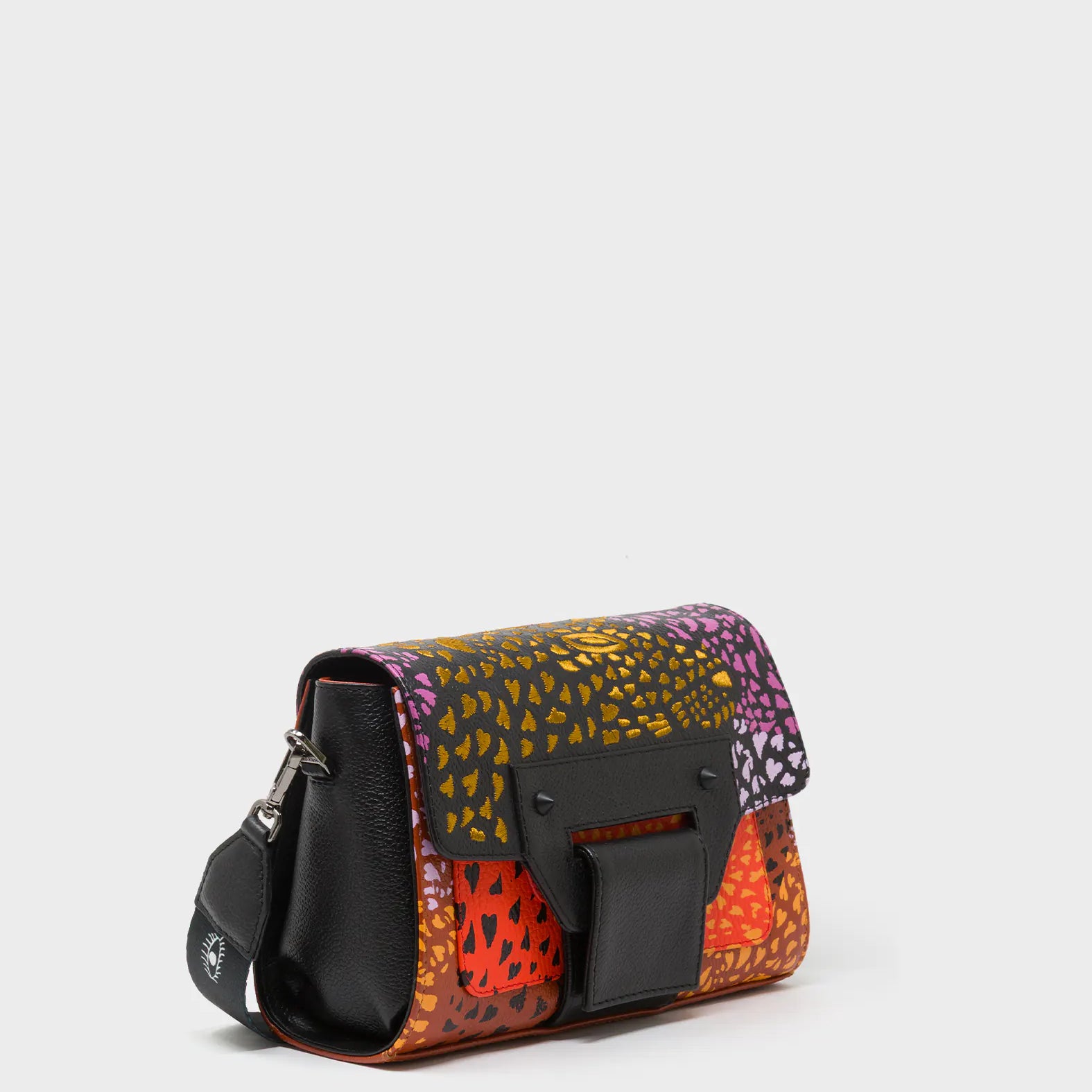 Cael Black Mini Shoulder Bag - Retro Tiger Embroidery
