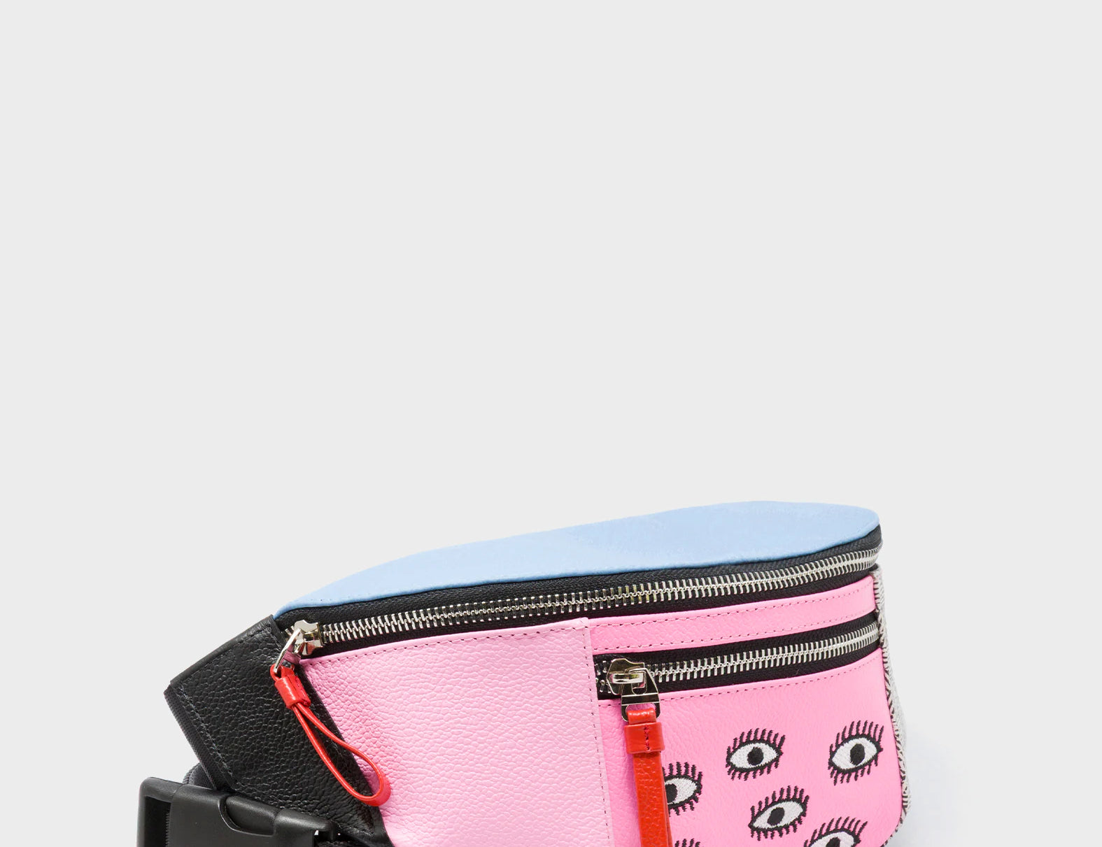 Harold Fanny Pack Cerulean Blue Leather - All Over Eyes Embroidery - Main