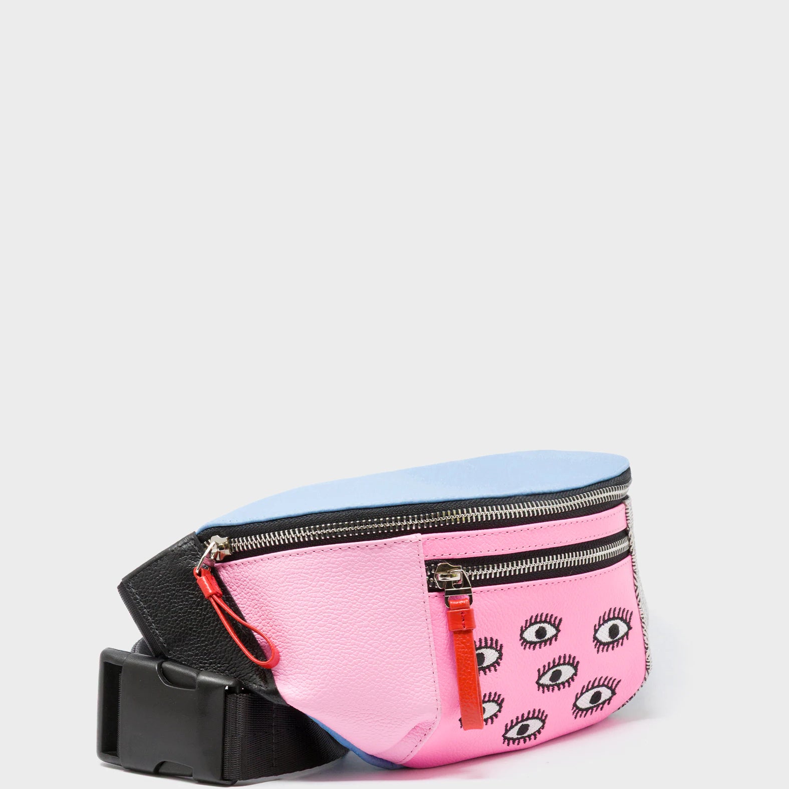 Harold Fanny Pack Cerulean Blue Leather - All Over Eyes Embroidery - Main