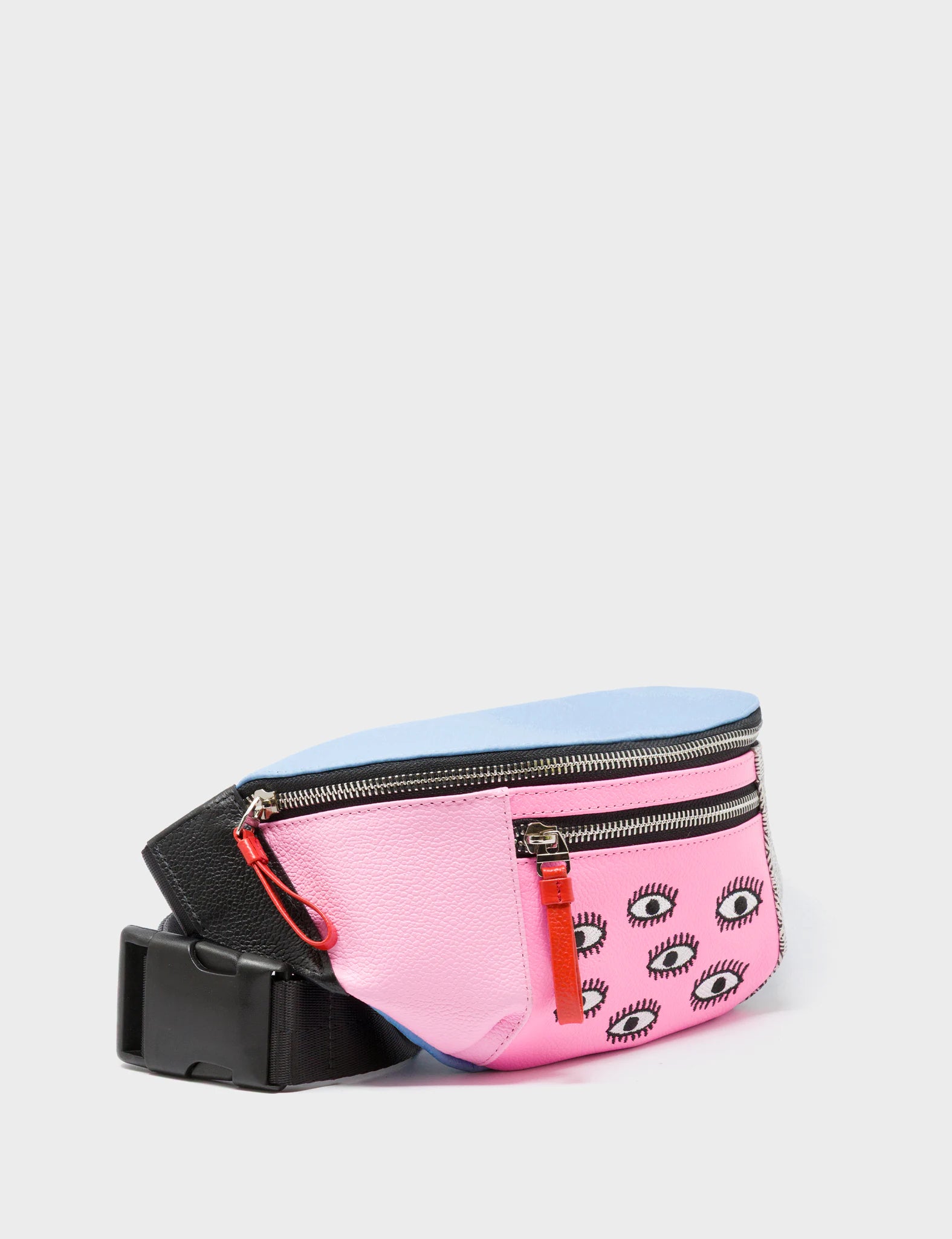 Harold Fanny Pack Cerulean Blue Leather - All Over Eyes Embroidery - Main