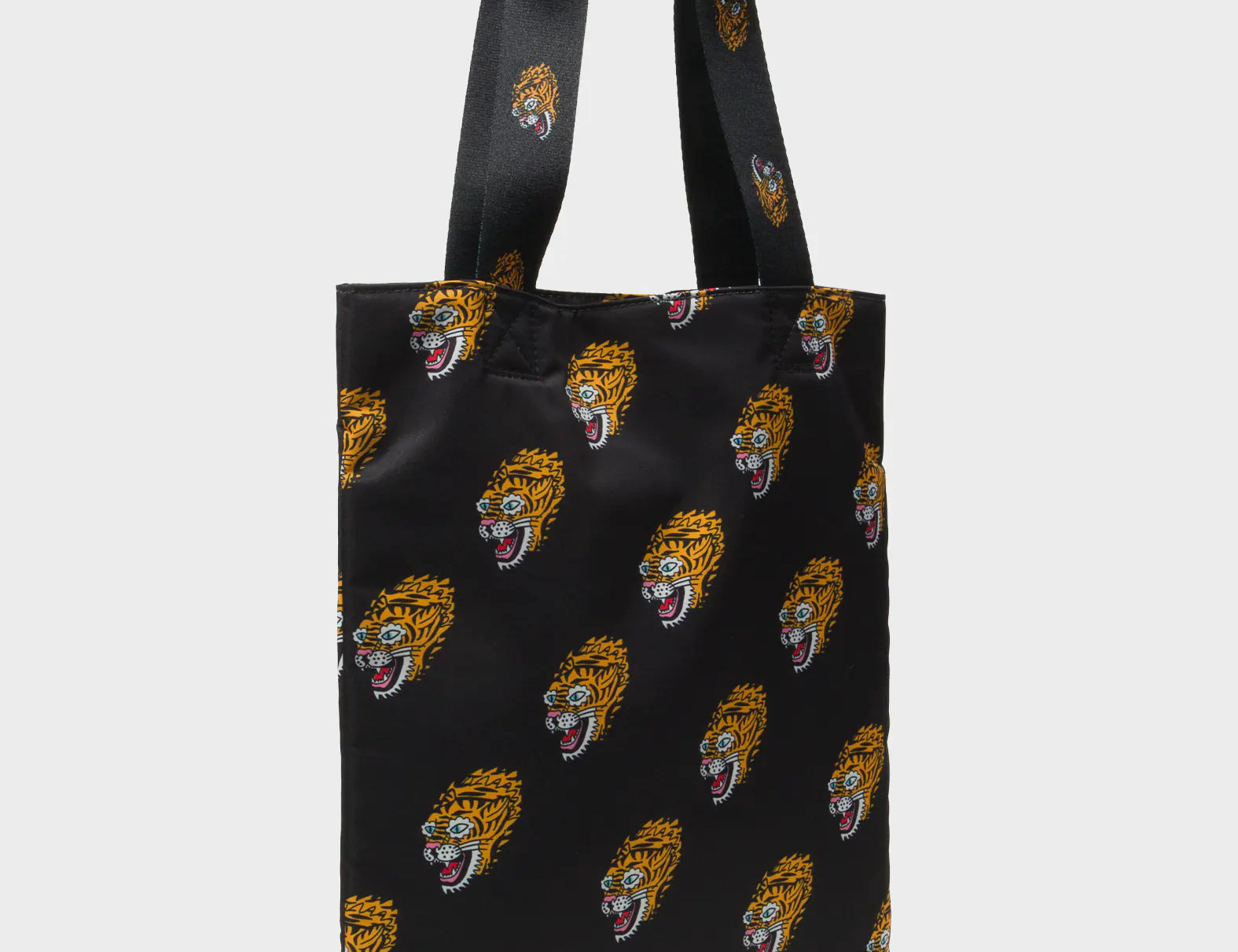 The Everyday Tote Bag - Black Cyclepet Fabric Blazing Tiger Print - Main View