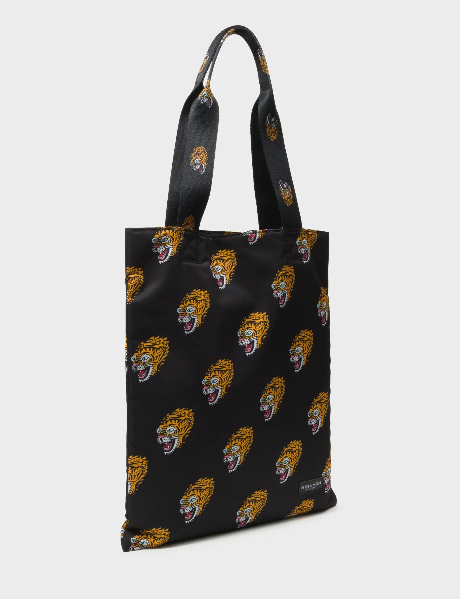 The Everyday Tote Bag - Black Cyclepet Fabric Blazing Tiger Print - Main View