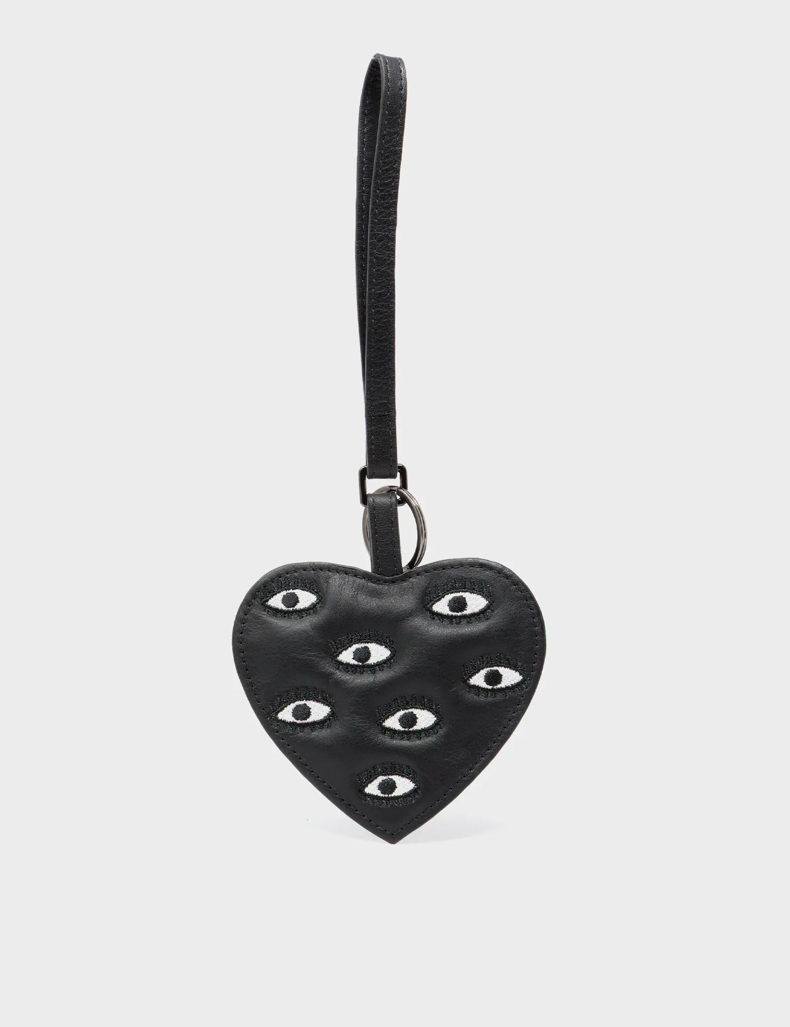 Heart - Black Leather Bag Charm - Front