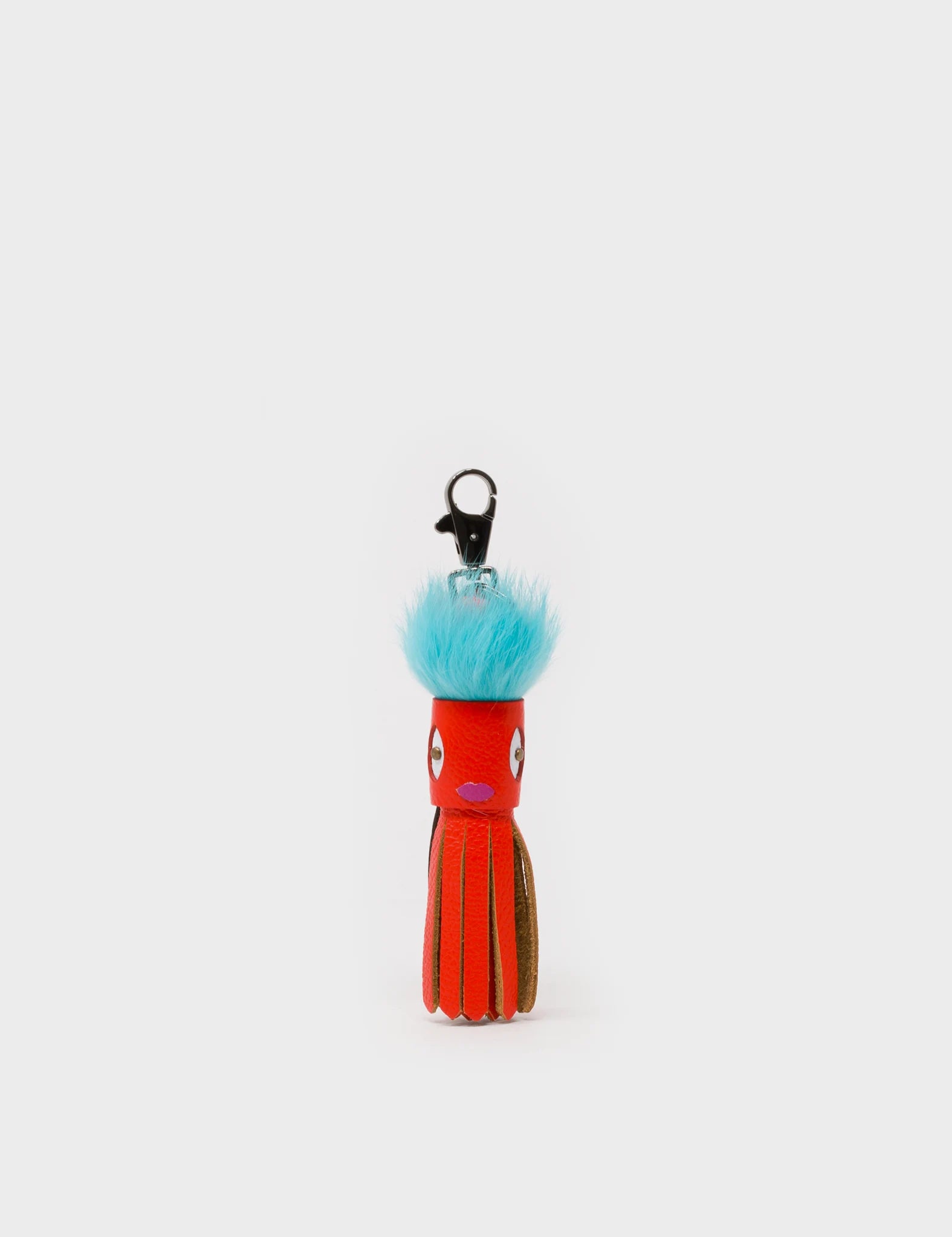 Squid Charm - Fiesta Red Leather And Blue Fur