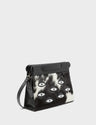 Vali Crossbody Small Black Leather Bag - Eyes Applique Adjustable Handle - Spotted Fur Main View