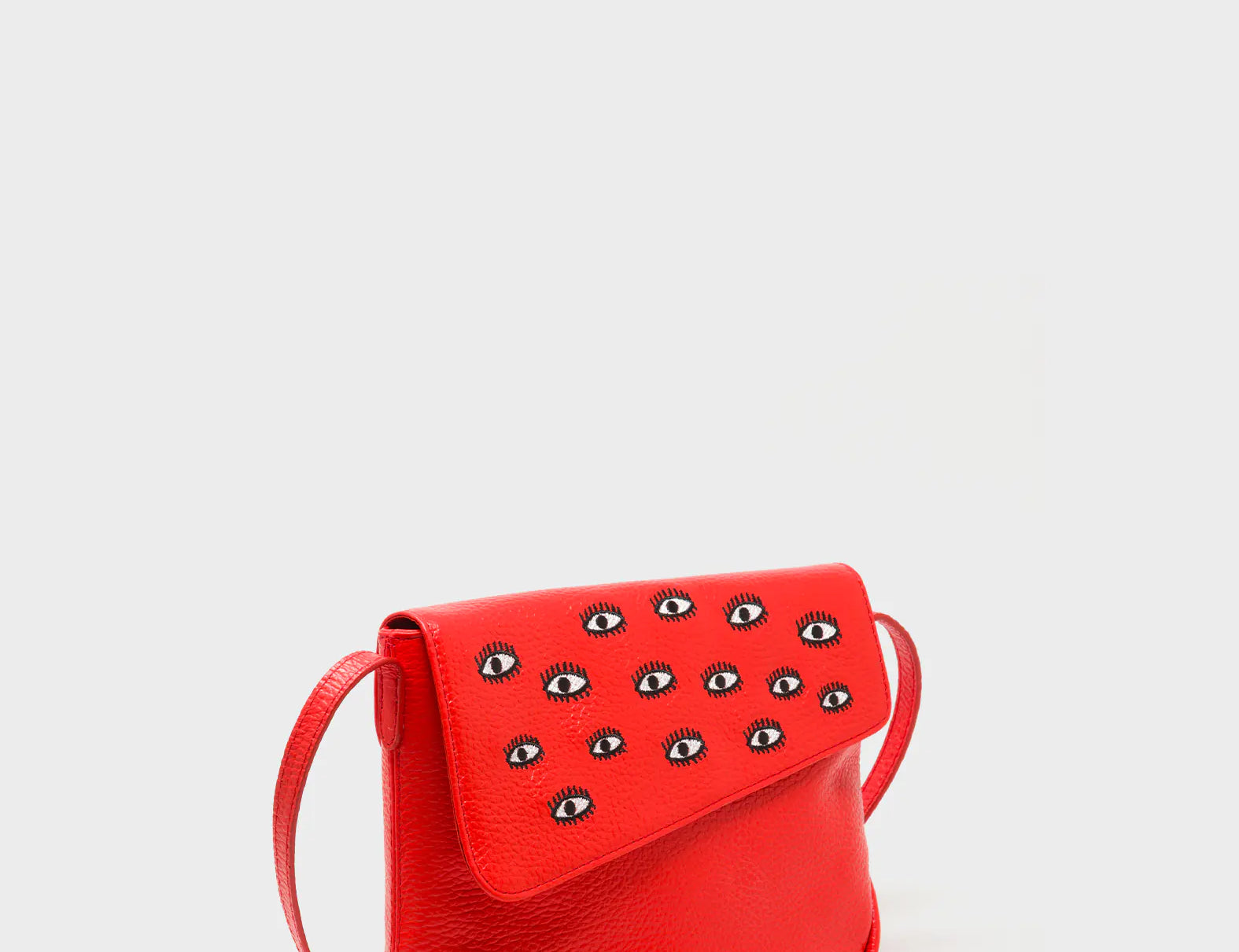 Bruno Mini Crossbody Fiesta Red Leather Bag - All Over Eyes Embroidery - Main VIew