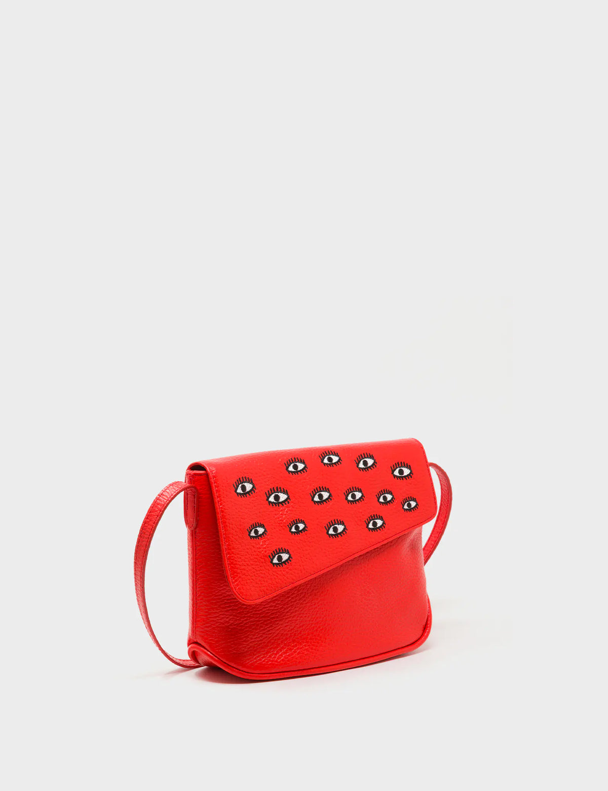 Bruno Mini Crossbody Fiesta Red Leather Bag - All Over Eyes Embroidery - Main VIew