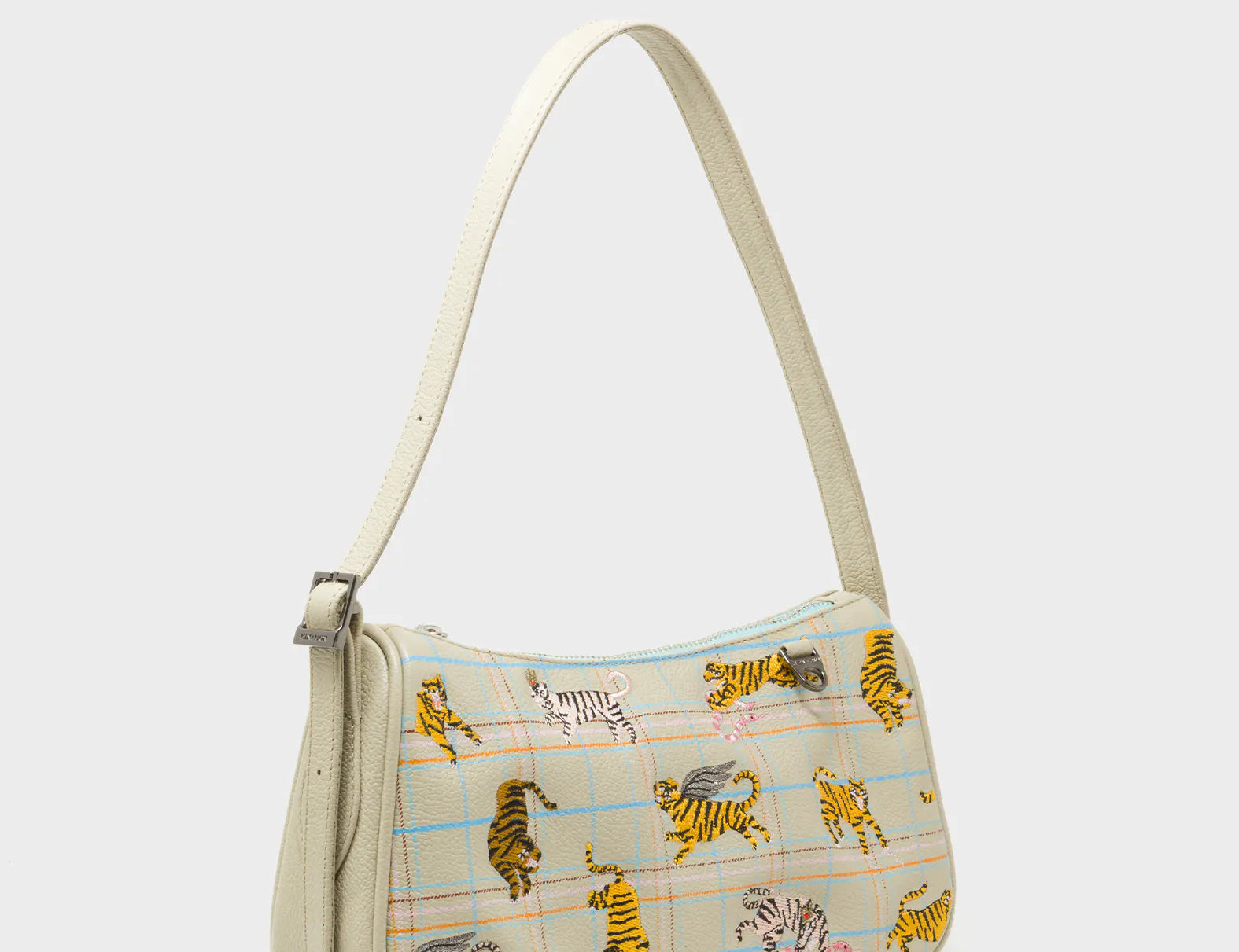 Lucas Hobo Mini Gravel Beige Handbag - Retro Tiger Embroidery - Main View