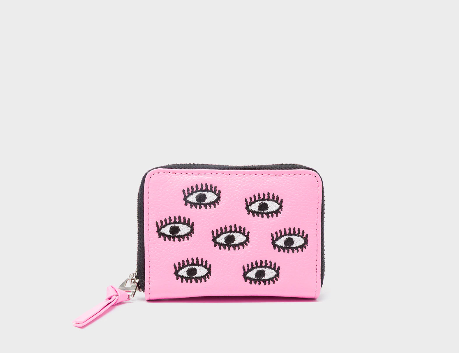 Frodo Bubblegum Pink Leather Zip Around Wallet - Eyes Embroidery - Front