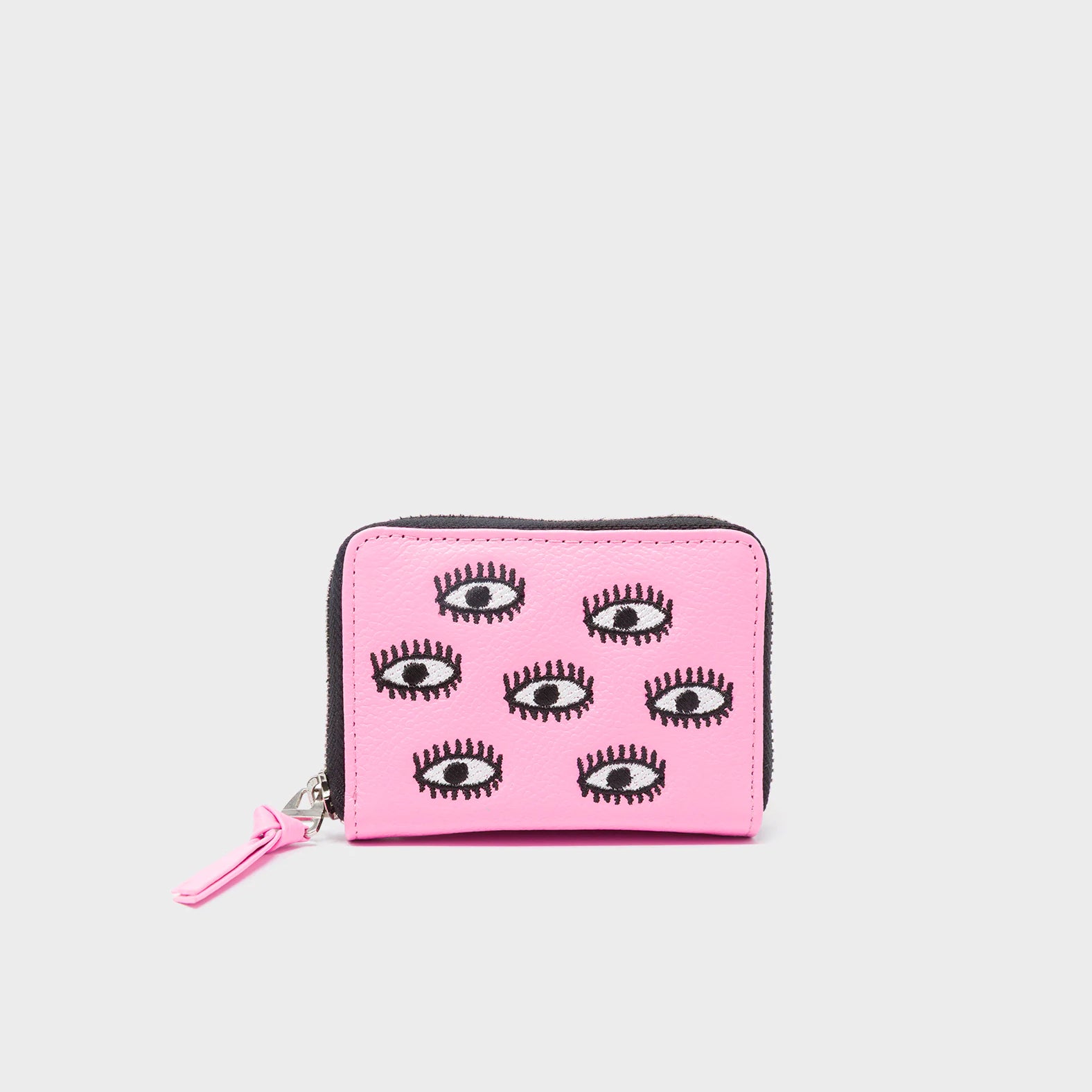 Frodo Bubblegum Pink Leather Zip Around Wallet - Eyes Embroidery - Front