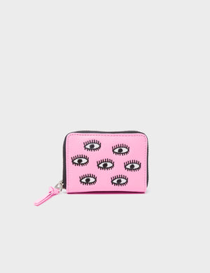 Frodo Wallet - Bubblegum Pink Leather All Over Eyes Embroidery