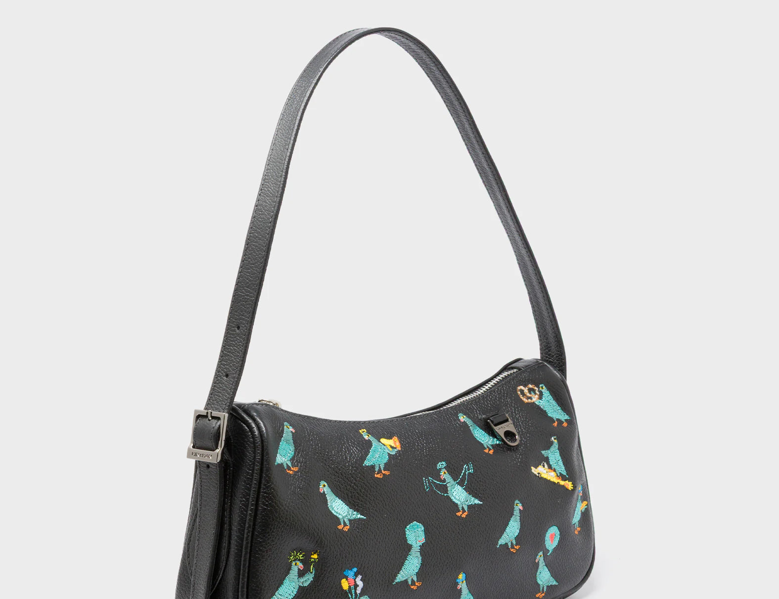 Lucas Hobo Mini Black Handbag - Pigeonista Embroidery - Main View