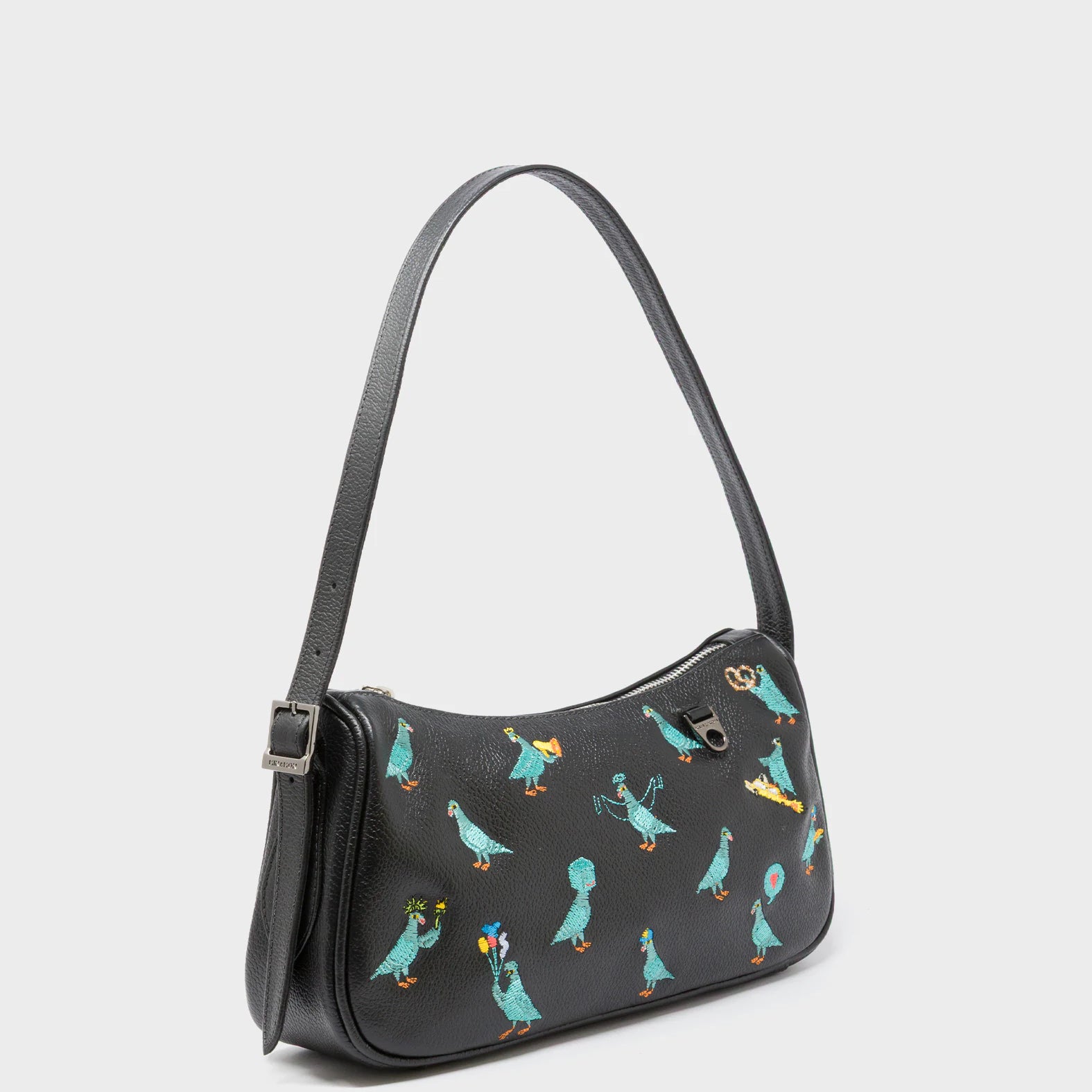 Lucas Hobo Mini Black Handbag - Pigeonista Embroidery - Main View