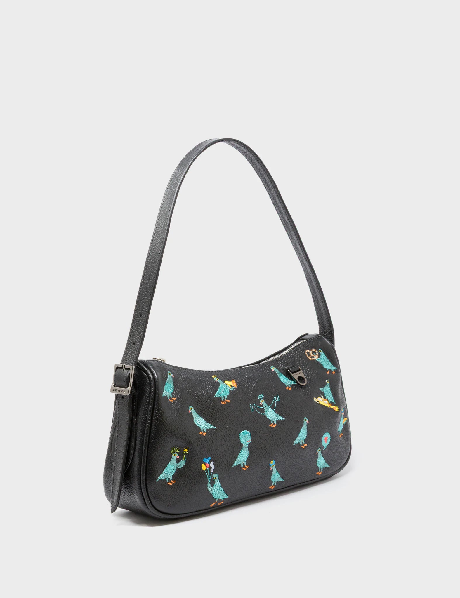 Lucas Hobo Mini Black Handbag - Pigeonista Embroidery - Main View