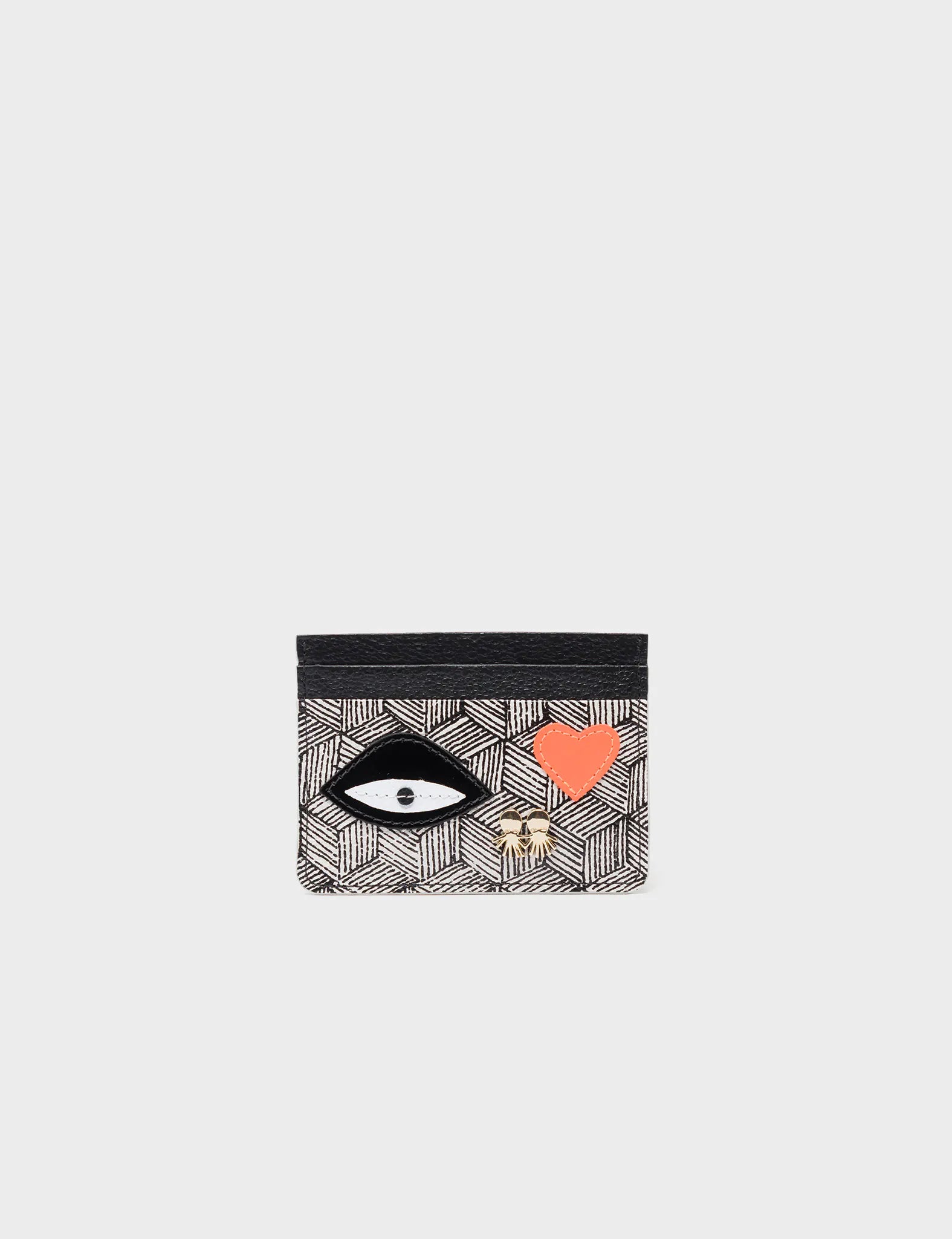 Filium Black and Cream Leather Cardholder - All Over Eyes Design - Front View