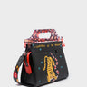 Vali Black Leather Crossbody Handbag Plastic Handle - Tiger And Snake Print - Main View