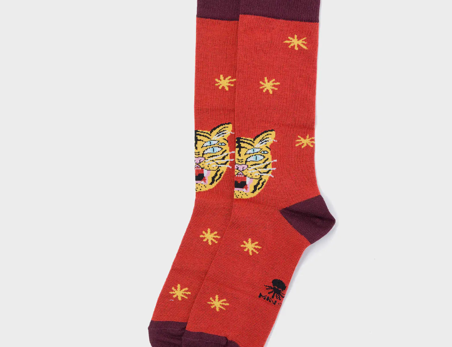 Brown Socks - Happy Tiger Motive - Left Side View