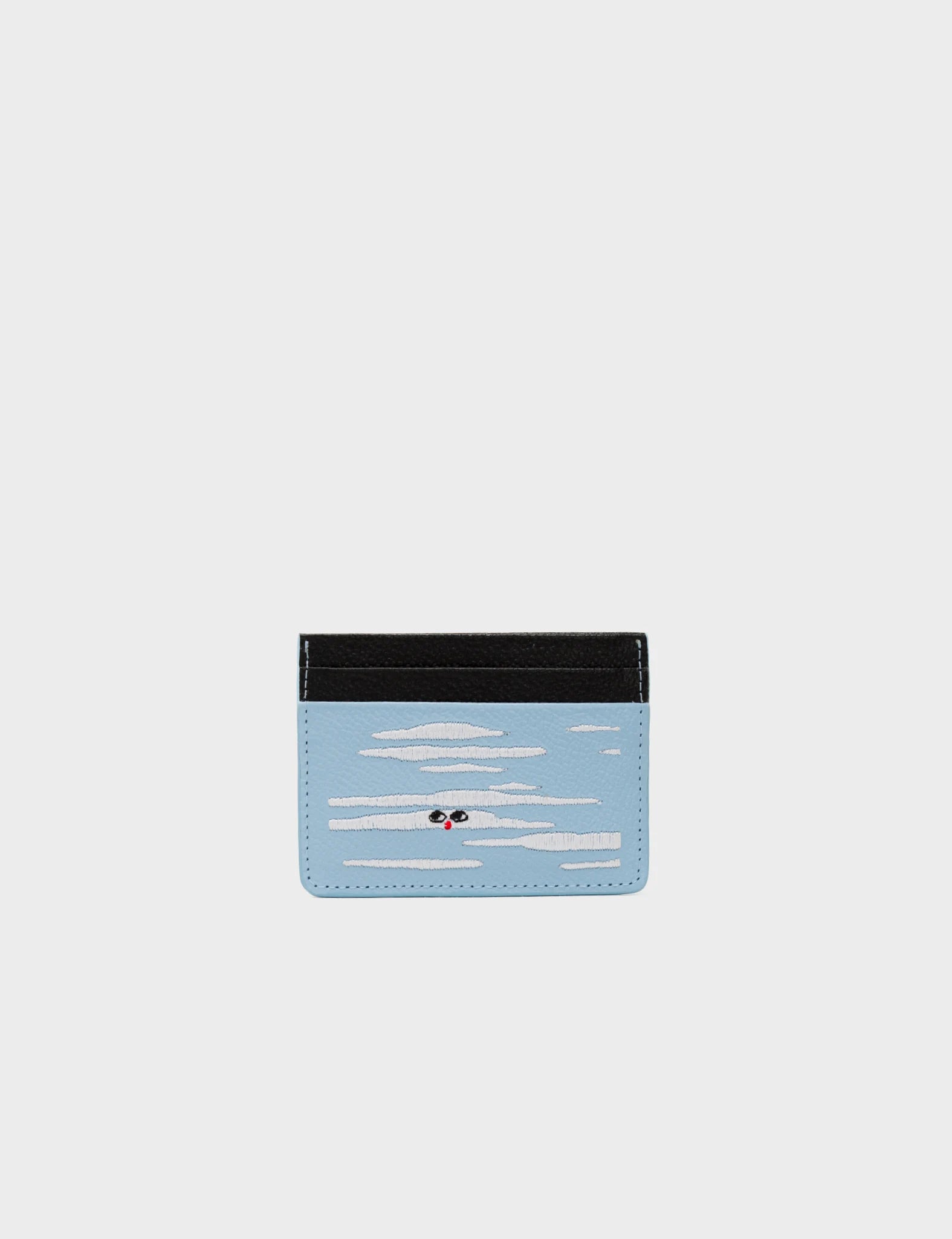 Wallet Splish Splash Blue And Black Leather Cardholder - Clouds Embroidery