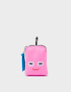 Florence Pouch Charm - Bubblegum Pink Leather Keychain Happy Face Embroidery