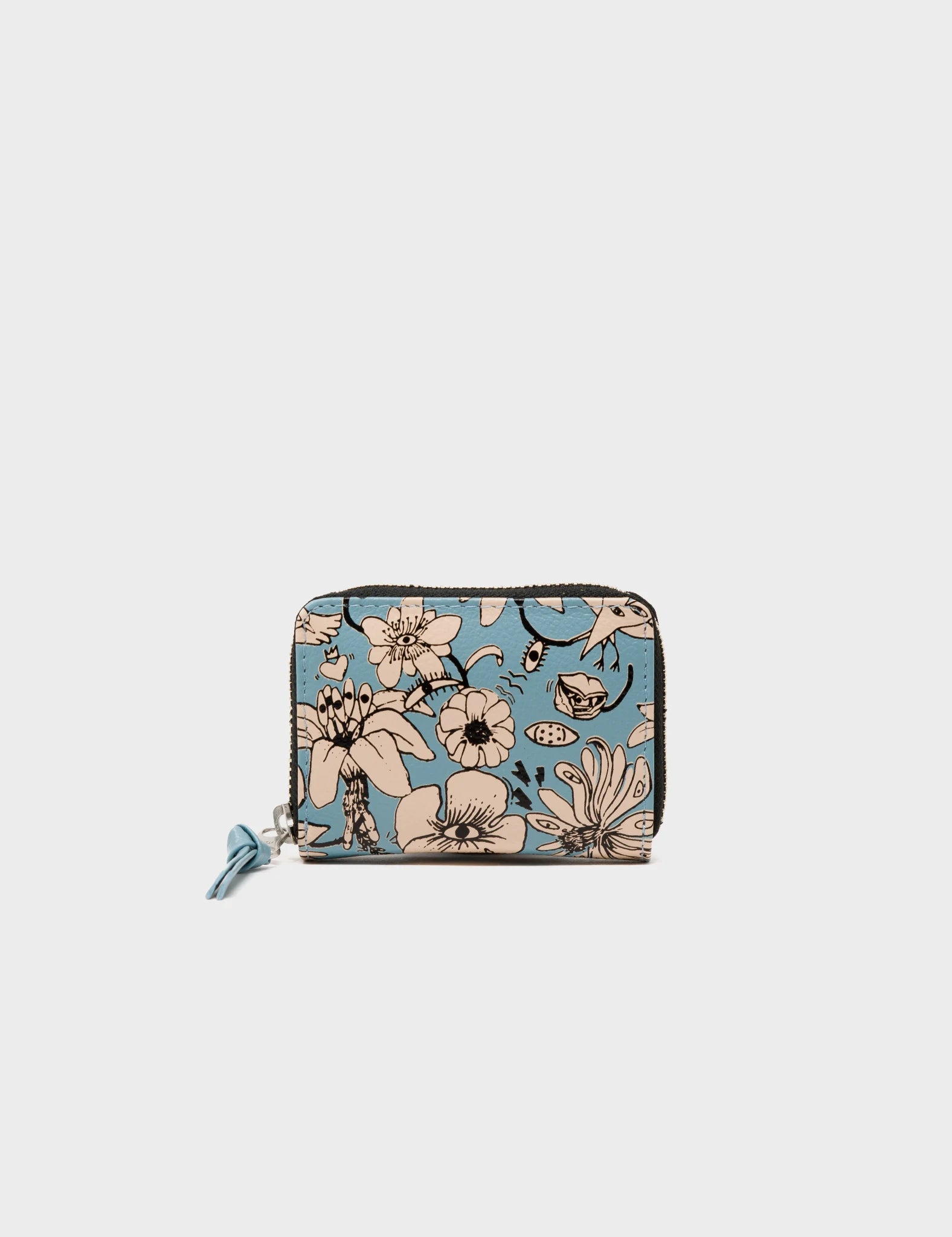 Frodo Cameo Blue Leather Zip Around Wallet - Floral Print