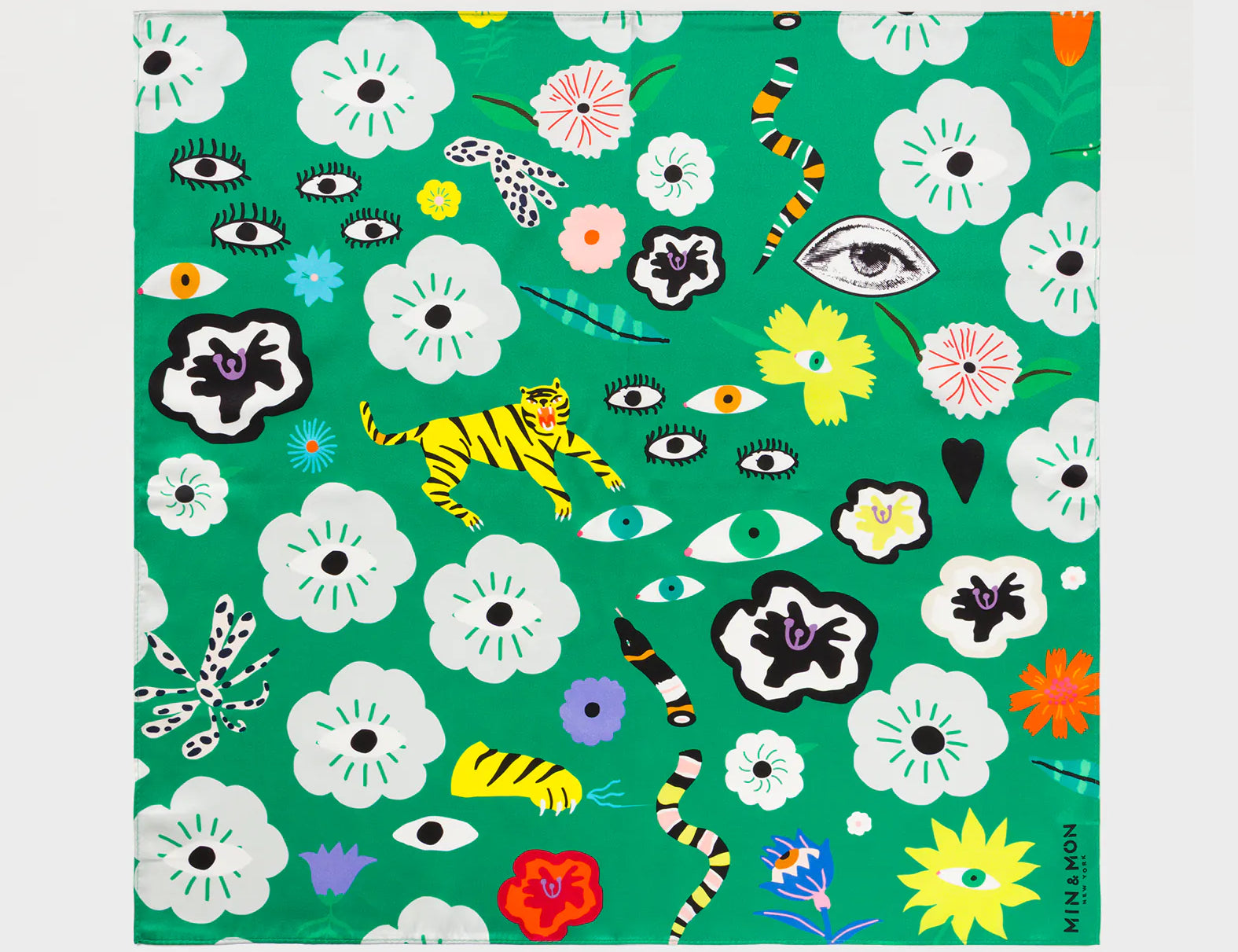 Green Silk Headscarf - Floral Fall - Main View