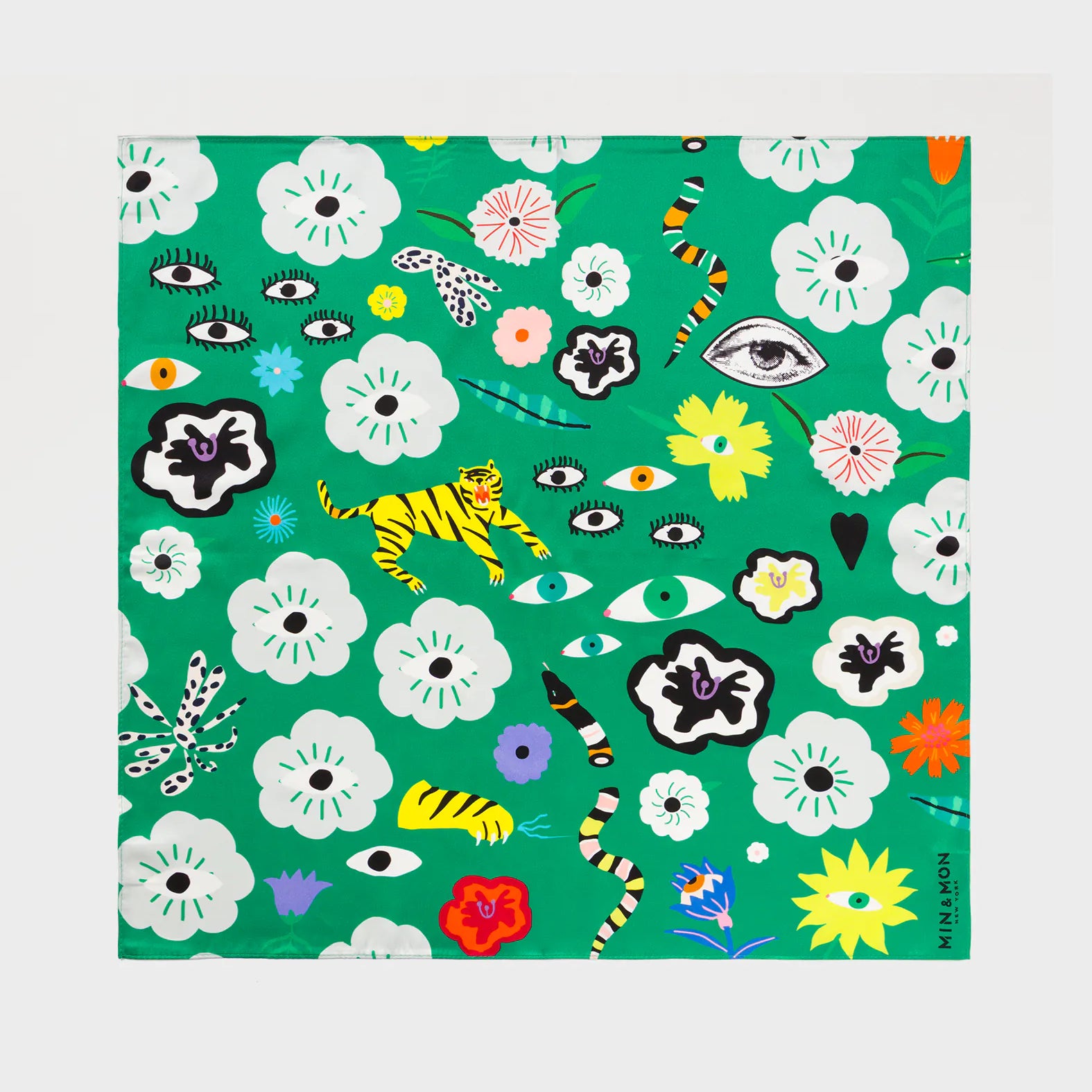 Green Silk Headscarf - Floral Fall - Main View
