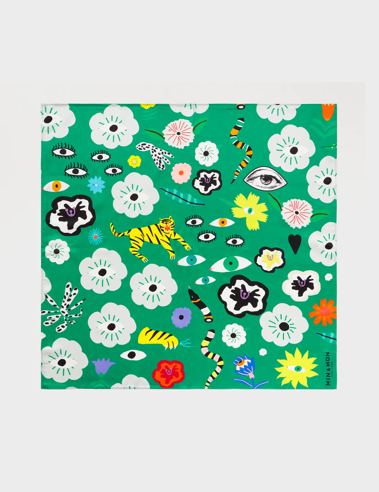 Green Silk Headscarf - Floral Fall - Main View