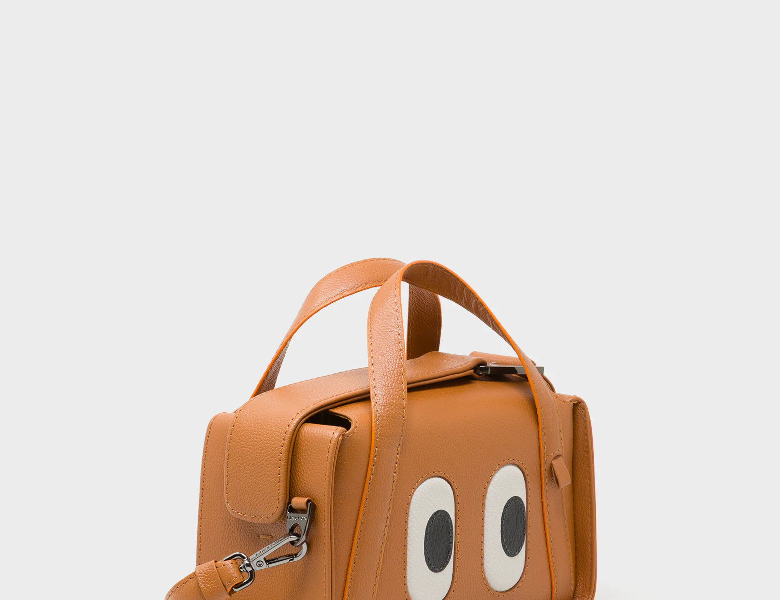 Benji Micro Crossbody Caramel Leather Bag - Eyes Engraved - Main View