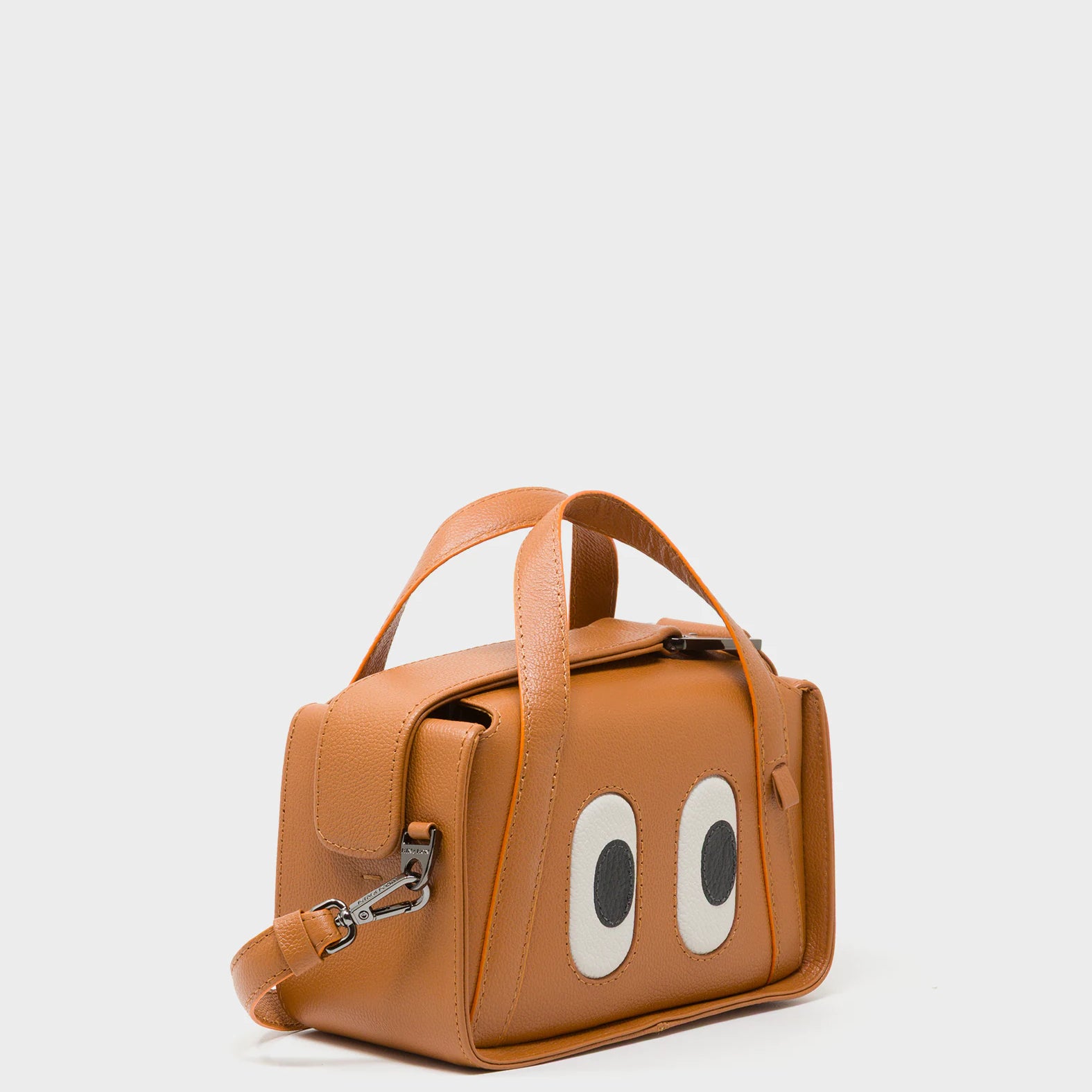 Benji Micro Crossbody Caramel Leather Bag - Eyes Engraved - Main View